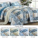 Blue Patchwork Quilt Set for Queen Beds, 3 Pieces