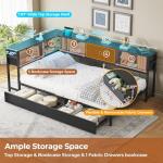 Twin Corner Bed Frame with Storage and LED Lights