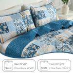 Blue Patchwork Quilt Set for Queen Beds, 3 Pieces
