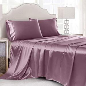 Purple Satin Queen Sheet Set - 4 Pcs