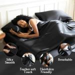LIFCOM Queen Satin Sheet Set, 4 Pieces, Black