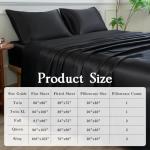 LIFCOM Queen Satin Sheet Set, 4 Pieces, Black