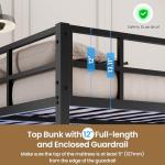 DICTAC Full Size Over Twin Bunk Bed with Desk and Charging Station Metal Full Over Twin Loft Bed with Led Lights & Storage Shelves and Drawers for Teen,Safety Guard & Ladder,No Box Spring Needed,Black
