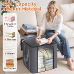 TasticTotes 120L Extra Large Clothes Storage Bags, Foldable Blanket Storage and Organization, Thick Fabric Containers with Reinforced Handles & Zippers for Clothing, Comforters, Bedding, Gray, 2 Pack
