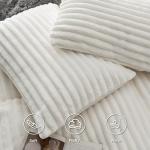 Bedsure Fluffy Duvet Cover Set - Ultra Soft Plush Shaggy Comforter Cover Queen Size, Warm Flannel Fleece Bed Sets for Winter, 3 Pieces (Striped Pattern, Coconut White)