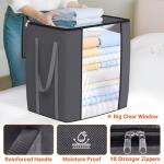 TasticTotes 120L Extra Large Clothes Storage Bags, Foldable Blanket Storage and Organization, Thick Fabric Containers with Reinforced Handles & Zippers for Clothing, Comforters, Bedding, Gray, 2 Pack