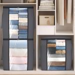 TasticTotes 120L Extra Large Clothes Storage Bags, Foldable Blanket Storage and Organization, Thick Fabric Containers with Reinforced Handles & Zippers for Clothing, Comforters, Bedding, Gray, 2 Pack