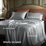 Bedsure Satin Sheets King Size Bed Set - Luxury Silky Bed Sheet Set, Ultra Soft & Wrinkle Free, Good for Hair & Skin, 15 Inches Deep Pocket for Mattress, 4-Piece (King, Silver Grey)