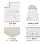 Sweet Jojo Designs 4-Piece Baby Crib Bedding Set (100% Cotton Jungle Animals) for Boys or Girls, Infants/Nursery incl. Blanket, Fitted Sheet, Skirt, Diaper Stacker (Neutral, Wildlife Safari, Elephant)