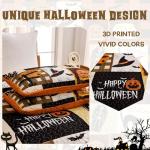 Luxudecor Halloween Quilt Set Queen Orange Cartoon Patchwork Bedspread Pumpkin Skull Witch Hat Bat Cobweb Festival Themed Bedding Set Reversible Soft Microfiber Bed Cover for Autumn (3pcs, 96"x90")