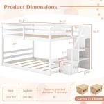 Giantex Full Over Full Bunk Bed with Stairs, Solid Wood Floor Bunk Bed with Storage Staircase & Full-Length Guardrails, Low Bunk Bed with for Kids, Teens, Adults, Dorm, Small Space, White
