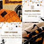 Luxudecor Halloween Quilt Set Queen Orange Cartoon Patchwork Bedspread Pumpkin Skull Witch Hat Bat Cobweb Festival Themed Bedding Set Reversible Soft Microfiber Bed Cover for Autumn (3pcs, 96"x90")