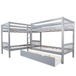 Harper & Bright Designs Twin L-Shaped Bunk Bed with Storage Drawers, Wooden Bunk Bed for 4, Grey
