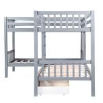 Harper & Bright Designs Twin L-Shaped Bunk Bed with Storage Drawers, Wooden Bunk Bed for 4, Grey