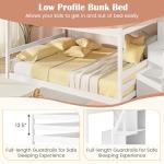 Giantex Full Over Full Bunk Bed with Stairs, Solid Wood Floor Bunk Bed with Storage Staircase & Full-Length Guardrails, Low Bunk Bed with for Kids, Teens, Adults, Dorm, Small Space, White