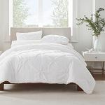 SERTA Simply Clean Ultra Soft 3 Piece Hypoallergenic Stain Resistant Pleated Duvet Cover Set, Full/Queen, White