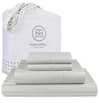 Threadmill 500 Thread Count Queen Size Damask Stripe, 4 Pc Luxury Cotton Bedding Set, Breathable Light Grey Sheets with 16" Elasticized Deep Pocket, 2 Pillowcases & Free Tote Bag