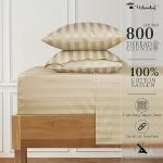 URBANHUT 800 Thread Count Egyptian Cotton Damask Striped King Size Sheets Set (4 Pc) - Ultra Soft & Smooth, Sateen Weave King Size Sheets, Luxury Hotel Sheets with 16" Deep Pocket - Sand
