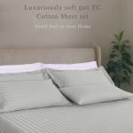 Threadmill 500 Thread Count Queen Size Damask Stripe, 4 Pc Luxury Cotton Bedding Set, Breathable Light Grey Sheets with 16" Elasticized Deep Pocket, 2 Pillowcases & Free Tote Bag