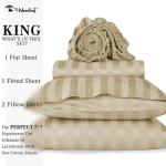 URBANHUT 800 Thread Count Egyptian Cotton Damask Striped King Size Sheets Set (4 Pc) - Ultra Soft & Smooth, Sateen Weave King Size Sheets, Luxury Hotel Sheets with 16" Deep Pocket - Sand
