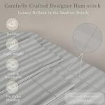 Threadmill 500 Thread Count Queen Size Damask Stripe, 4 Pc Luxury Cotton Bedding Set, Breathable Light Grey Sheets with 16" Elasticized Deep Pocket, 2 Pillowcases & Free Tote Bag