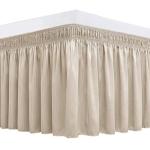 Biscaynebay Wrap Around Bed Skirts for Queen Beds 15" Drop, Light Camel Elastic Dust Ruffles with Adjustable Belts Silky Luxrious Fabric Machine Washable