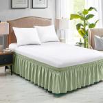 FreshCulture Queen Bed Skirt, Elastic Wrap Around Bed Skirt Queen Size, Bed Skirts for Adjustable Bed, Easy Fit with 15-Inch Tailored Drop, Hotel Quality Dust Ruffle for Queen Bed (Sage Green)