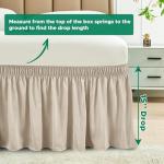 Biscaynebay Wrap Around Bed Skirts for Queen Beds 15" Drop, Light Camel Elastic Dust Ruffles with Adjustable Belts Silky Luxrious Fabric Machine Washable