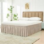 Biscaynebay Wrap Around Bed Skirts for Queen Beds 15" Drop, Light Camel Elastic Dust Ruffles with Adjustable Belts Silky Luxrious Fabric Machine Washable