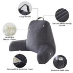 IPYNBAP Back Pillow for Bed Sitting up, Reading Pillow for Sitting in Bed Adult, Back Support Pillow, Memory Foam Sit up Lounge Backrest Pillow with Arms for TV, Couch, Chair, Dorm, 18 Inch, Grey