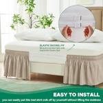 Biscaynebay Wrap Around Bed Skirts for Queen Beds 15" Drop, Light Camel Elastic Dust Ruffles with Adjustable Belts Silky Luxrious Fabric Machine Washable