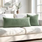 MIULEE Faux Fur Decorative Throw Pillow Covers 18x18 Inch Set of 2, Modern Spring Home Decor Soft Plush Couch Pillows Cozy Fluffy Cushion Covers for Sofa Bed Sage Green