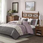 Madison Park Serene Faux Silk Comforter Set - Floral Embroidery Design, All Season Bedding Set, Matching Bed Skirt, Decorative Pillows, Purple King(104"x92") 7 Piece