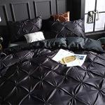 Erosebridal Pinch Pleated Duvet Cover Set Black Full Size Silk Like Satin Pintuck Bedding Set with Zipper Ruffle Design Luxury & Microfiber Comforter Cover Pintuck Decorative Bedspread Cover