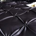 Erosebridal Pinch Pleated Duvet Cover Set Black Full Size Silk Like Satin Pintuck Bedding Set with Zipper Ruffle Design Luxury & Microfiber Comforter Cover Pintuck Decorative Bedspread Cover