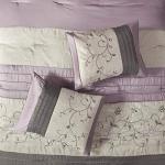 Madison Park Serene Faux Silk Comforter Set - Floral Embroidery Design, All Season Bedding Set, Matching Bed Skirt, Decorative Pillows, Purple King(104"x92") 7 Piece