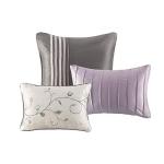 Madison Park Serene Faux Silk Comforter Set - Floral Embroidery Design, All Season Bedding Set, Matching Bed Skirt, Decorative Pillows, Purple King(104"x92") 7 Piece