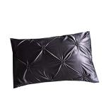 Erosebridal Pinch Pleated Duvet Cover Set Black Full Size Silk Like Satin Pintuck Bedding Set with Zipper Ruffle Design Luxury & Microfiber Comforter Cover Pintuck Decorative Bedspread Cover