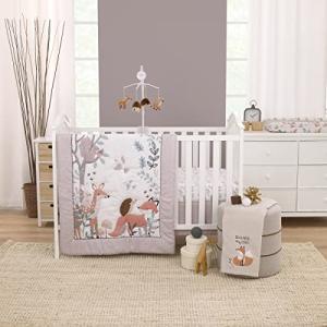 NoJo Little Love Woodland Meadow Taupe, Sage, and White Deer, Fox, and Hedgehog 3 Piece Nursery Crib Bedding Set - Comforter, Fitted Crib Sheet and Crib Skirt
