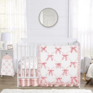 Sweet Jojo Designs 4-Piece Baby Crib Bedding Set (Pink Bows) for Girls, Infants/Nursery incl. Blanket, Fitted Sheet, Skirt, Diaper Stacker (Ruffles, Bow, Ballet Dancer, Ballerina Princess Collection)