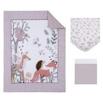 NoJo Little Love Woodland Meadow Taupe, Sage, and White Deer, Fox, and Hedgehog 3 Piece Nursery Crib Bedding Set - Comforter, Fitted Crib Sheet and Crib Skirt