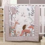 NoJo Little Love Woodland Meadow Taupe, Sage, and White Deer, Fox, and Hedgehog 3 Piece Nursery Crib Bedding Set - Comforter, Fitted Crib Sheet and Crib Skirt