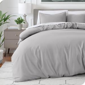Bare Home Bedding Duvet Cover Queen Size - Premium 1800 Super Soft Collection - Lightweight, Cooling - Soft Breathable Bedding Duvet Cover (Queen, Light Grey)