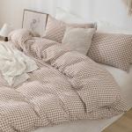 YHJWW Tan Gingham Duvet Cover Bedding Set Prewashed Extra Soft Comfy Breathable 3 Piece Brown Plaid Checkered Grid Fall Comforter Cover Set Cute Aesthetic (Queen 90"x90", No Comforter)