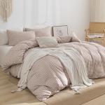 YHJWW Tan Gingham Duvet Cover Bedding Set Prewashed Extra Soft Comfy Breathable 3 Piece Brown Plaid Checkered Grid Fall Comforter Cover Set Cute Aesthetic (Queen 90"x90", No Comforter)