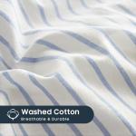 Wake In Cloud - Striped Cotton Duvet Cover Set, Ticking Stripe Vertical Pinstripe Farmhouse, 100% Washed Cotton Textured Percale Bedding Set, 3 Pieces, Blue White, Queen Size