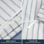 Wake In Cloud - Striped Cotton Duvet Cover Set, Ticking Stripe Vertical Pinstripe Farmhouse, 100% Washed Cotton Textured Percale Bedding Set, 3 Pieces, Blue White, Queen Size