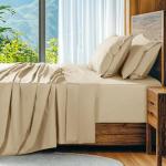 SONORO KATE 100% Egyptian Cotton Sheets Set, Extra Deep Pocket up to 18"-24",1000 High Thread Count, Soft & Breathable 5-Star Hotel Sateen Bed Sheets - 4 PC (Beige,King)