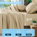 SONORO KATE 100% Egyptian Cotton Sheets Set, Extra Deep Pocket up to 18"-24",1000 High Thread Count, Soft & Breathable 5-Star Hotel Sateen Bed Sheets - 4 PC (Beige,King)