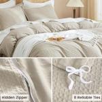 PHF Waffle Weave Duvet Cover Set King Size, No Snagging Ultra Soft Luxury Textured Breathable Comforter Cover for All Season 3pcs, Durable Bedding Duvet Set with 2 Pillow Shams, 104"x90", Linen